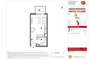 Rzut - Mieszkanie na sprzedaż 1 pokój o powierzchni 26,75 m² - numer A.35 w Dzielnica Mieszkaniowa Metro Zachód - etap 6