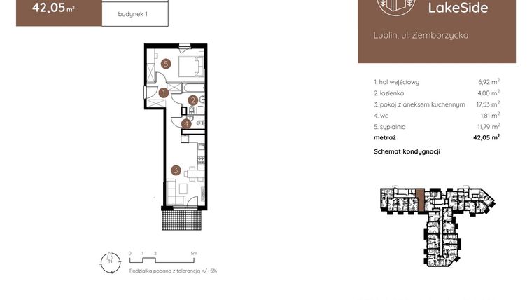Rzut - Mieszkanie na sprzedaż 2 pokoje o powierzchni 42,05 m² - numer 1.C.0.01 w Murapol LakeSide