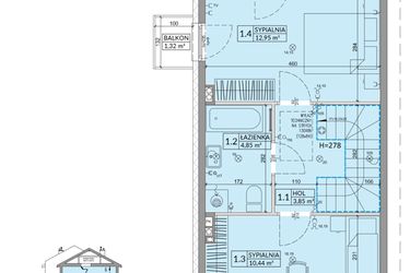 Rzut - Dom na sprzedaż 3 pokoje o powierzchni 68,42 m² - numer 26A w Osiedle Słoneczne etap III
