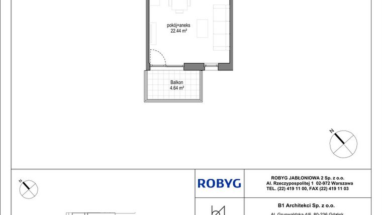 Rzut - Mieszkanie na sprzedaż 1 pokój o powierzchni 29,31 m² - numer A.1M06 w Kobieli 4