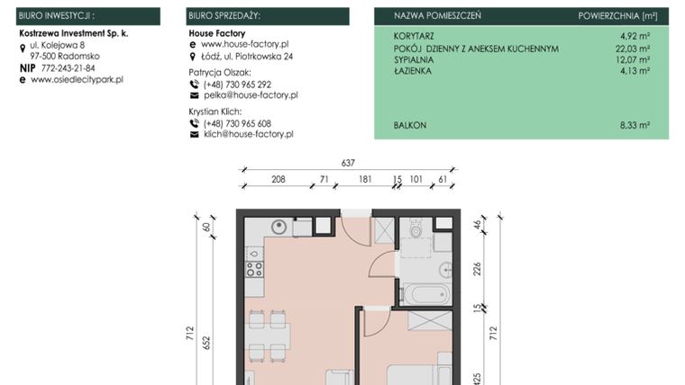 Rzut - Mieszkanie na sprzedaż 2 pokoje o powierzchni 43,15 m² - numer 27 w Osiedle City Park
