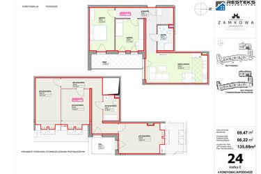 Rzut - Mieszkanie na sprzedaż 6 pokoi o powierzchni 135,69 m² - numer E.24 w Kamienica Zamkowa