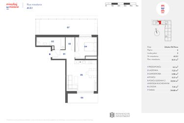 Rzut - Mieszkanie na sprzedaż 2 pokoje o powierzchni 51,11 m² - numer A1.3.1 w Mieszkaj w mieście Załęska od Nowa