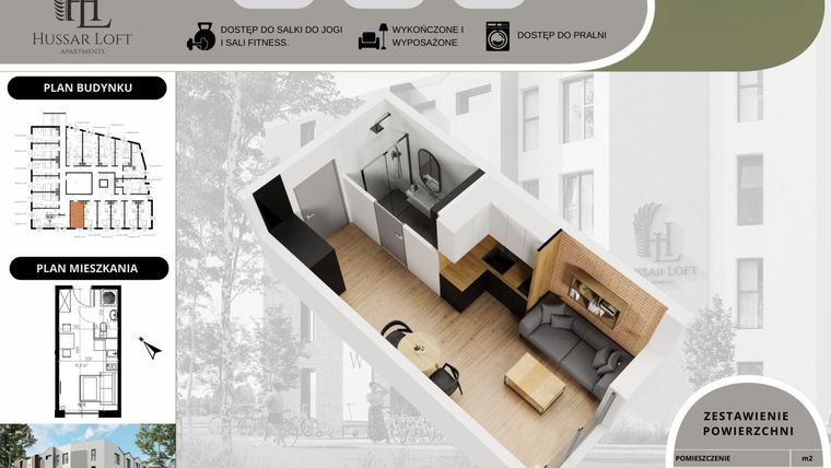 Rzut - Mieszkanie na sprzedaż 1 pokój o powierzchni 19,5 m² - numer 24 w Hussar Loft - Apartamenty inwestycyjne