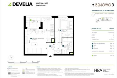 Rzut - Mieszkanie na sprzedaż 2 pokoje o powierzchni 39,34 m² - numer AA0304 w M Bemowo