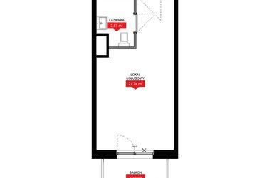 Rzut - Mieszkanie na sprzedaż 1 pokój o powierzchni 25,43 m² - numer A1 048LU w 29L - Apartamenty inwestycyjne