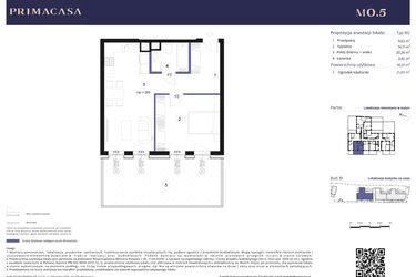 Rzut - Mieszkanie na sprzedaż 2 pokoje o powierzchni 46,91 m² - numer B1 – M0.5 w Primacasa