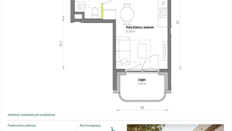 Rzut - Mieszkanie na sprzedaż 1 pokój o powierzchni 25,95 m² - numer A/2/61 w Skorosze Vita
