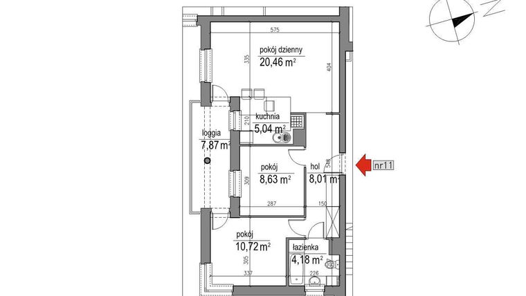 Rzut - Mieszkanie na sprzedaż 3 pokoje o powierzchni 57,04 m² - numer 72J.11 w Nowa Wygoda