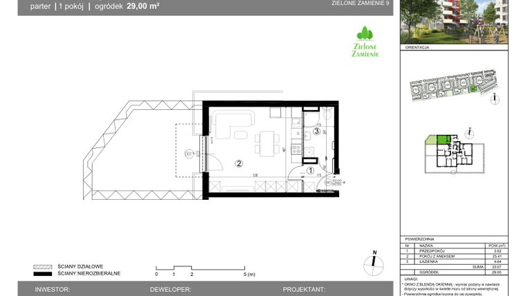 Rzut - Mieszkanie na sprzedaż 1 pokój o powierzchni 33,07 m² - numer 9K.178.1 w Zielone Zamienie IX