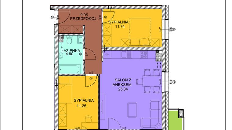 Rzut - Mieszkanie na sprzedaż 3 pokoje o powierzchni 62,28 m² - numer A21 w Osiedle Zuchów