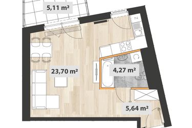 Rzut - Mieszkanie na sprzedaż 1 pokój o powierzchni 34,24 m² - numer B.01.10 w Na Okrzei