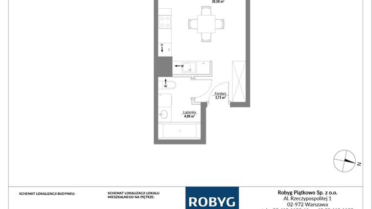 Rzut - Mieszkanie na sprzedaż 1 pokój o powierzchni 29,27 m² - numer E.2M16 w Początek Piątkowo bud. E