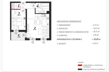 Rzut - Mieszkanie na sprzedaż 2 pokoje o powierzchni 42,49 m² - numer 13 w Enklawa Milanówek
