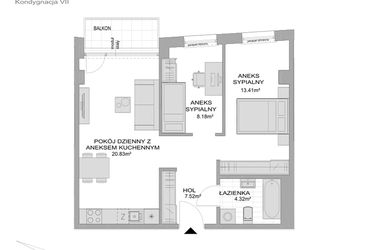 Rzut - Mieszkanie na sprzedaż 1 pokój o powierzchni 56,29 m² - numer CP/R7/72 w Centralpark