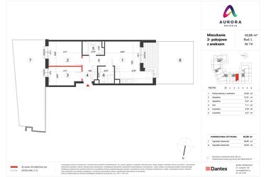 Rzut - Mieszkanie na sprzedaż 3 pokoje o powierzchni 60,88 m² - numer L-74 w Osiedle Aurora - bud. L