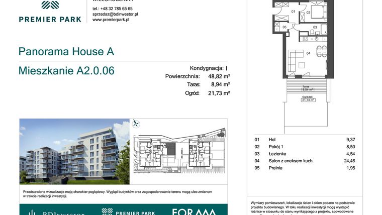 Rzut - Mieszkanie na sprzedaż 2 pokoje o powierzchni 48,82 m² - numer A2.0.06 w Premier Park II