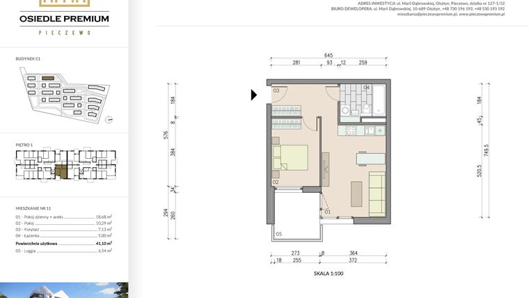 Rzut - Mieszkanie na sprzedaż 2 pokoje o powierzchni 41,1 m² - numer C1/11 w Osiedle Premium etap II