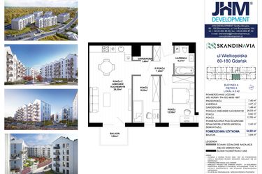 Rzut - Mieszkanie na sprzedaż 3 pokoje o powierzchni 64,08 m² - numer A.3.42 w Skandinavia