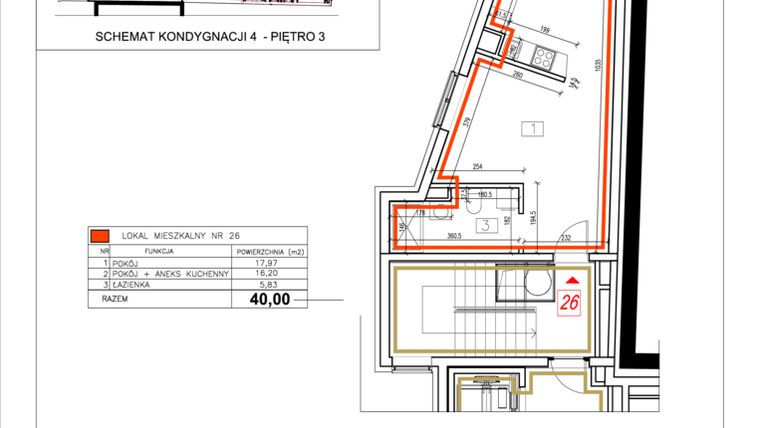 Rzut - Mieszkanie na sprzedaż 2 pokoje o powierzchni 40 m² - numer 26 w Alchemik74