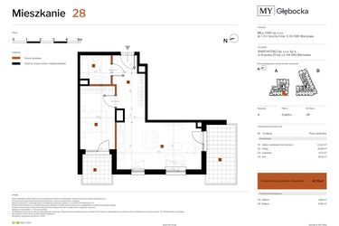 Rzut - Mieszkanie na sprzedaż 2 pokoje o powierzchni 47,75 m² - numer 28 w MY Głębocka