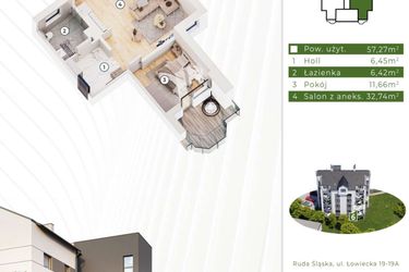 Rzut - Mieszkanie na sprzedaż 2 pokoje o powierzchni 57,15 m² - numer 21.M6 w Osiedle Leśny Zakątek