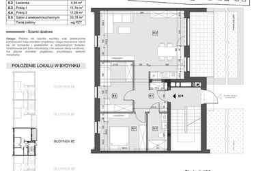 Rzut - Mieszkanie na sprzedaż 4 pokoje o powierzchni 69,25 m² - numer IC1 w Wzgórze Zelwerowicza