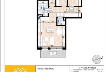 Rzut - Mieszkanie na sprzedaż 4 pokoje o powierzchni 69,01 m² - numer D2/1/3 w ACCANTO