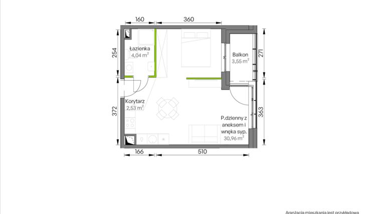 Rzut - Mieszkanie na sprzedaż 1 pokój o powierzchni 37,53 m² - numer C1/02/37 w WUWA Vita