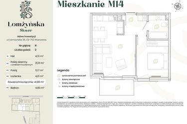 Rzut - Mieszkanie na sprzedaż 2 pokoje o powierzchni 41 m² - numer 14 w Łomżyńska Skwer