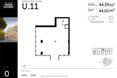 Rzut - Lokal użytkowy na sprzedaż 1 pokój o powierzchni 44,39 m² - numer U.11 w Browar HUGO SCOBEL