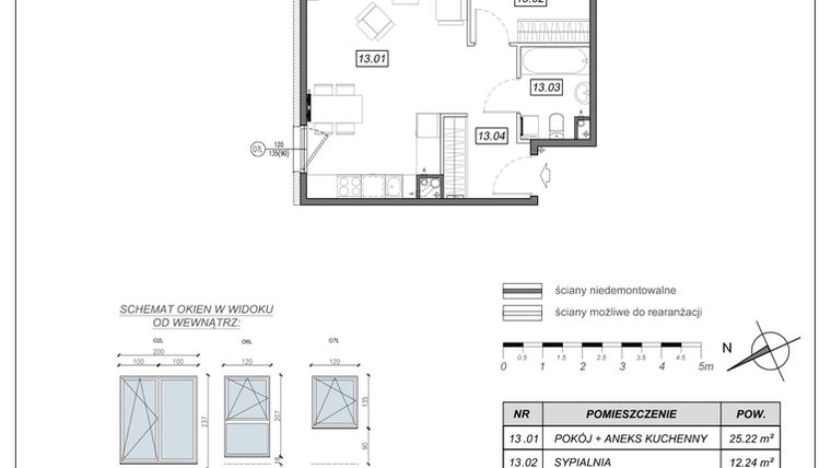 Rzut - Mieszkanie na sprzedaż 2 pokoje o powierzchni 47,79 m² - numer 9.A.13 w Nowe Południe bud. 9