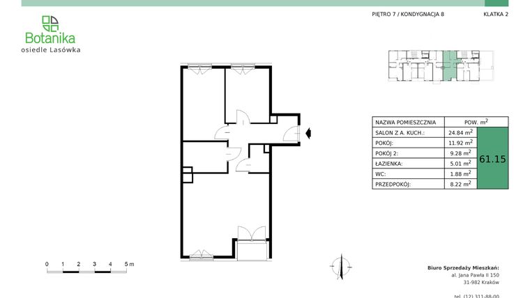 Rzut - Mieszkanie na sprzedaż 3 pokoje o powierzchni 61,27 m² - numer A.55 w Osiedle Lasówka etap II