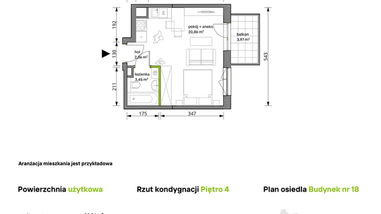 Rzut - Mieszkanie na sprzedaż 1 pokój o powierzchni 26,67 m² - numer 18/111 w Trzcinowa Vita