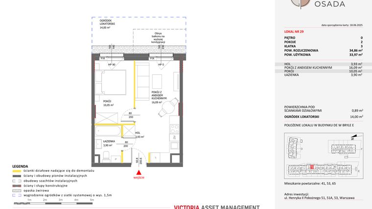 Rzut - Mieszkanie na sprzedaż 2 pokoje o powierzchni 34,86 m² - numer E.29 w Piastova Osada