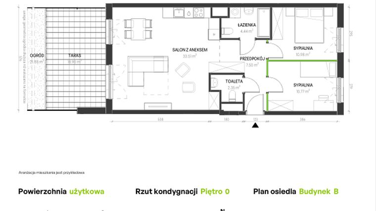 Rzut - Mieszkanie na sprzedaż 3 pokoje o powierzchni 69,55 m² - numer B/B/3 w Augustowska Vita
