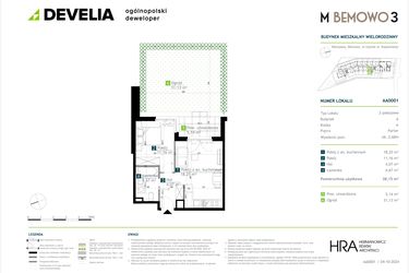 Rzut - Mieszkanie na sprzedaż 2 pokoje o powierzchni 38,15 m² - numer AA0001 w M Bemowo