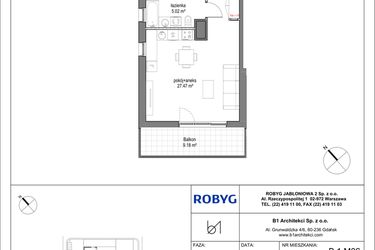 Rzut - Mieszkanie na sprzedaż 2 pokoje o powierzchni 49,15 m² - numer B.1M06 w Kobieli 4