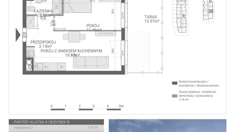 Rzut - Mieszkanie na sprzedaż 2 pokoje o powierzchni 35,76 m² - numer 84. w Osiedle Parkowa etap B
