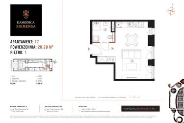 Rzut - Mieszkanie na sprzedaż 1 pokój o powierzchni 28,28 m² - numer 17 w Kamienica Siemensa
