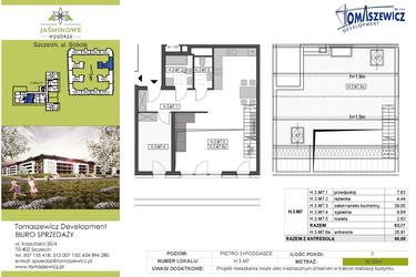 Rzut - Mieszkanie na sprzedaż 3 pokoje o powierzchni 90,68 m² - numer H3M7 w Jaśminowe Wzgórze - etap II