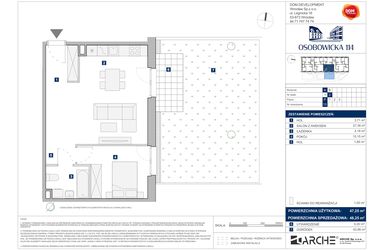 Rzut - Mieszkanie na sprzedaż 2 pokoje o powierzchni 48,25 m² - numer A.13 w Osobowicka 114