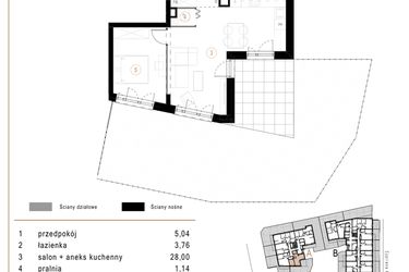 Rzut - Mieszkanie na sprzedaż 2 pokoje o powierzchni 49,95 m² - numer A01 w Osiedle Józefowska