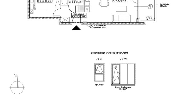 Rzut - Mieszkanie na sprzedaż 2 pokoje o powierzchni 41,55 m² - numer A.3.6.5 w Forma