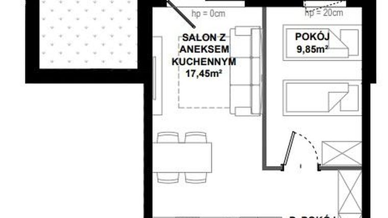 Rzut - Mieszkanie na sprzedaż 2 pokoje o powierzchni 39,12 m² - numer B.1 w Apartamenty Bałtyk