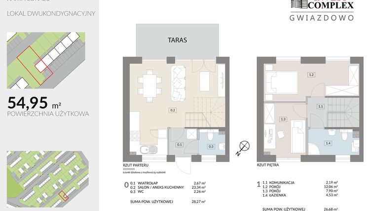 Rzut - Dom na sprzedaż 3 pokoje o powierzchni 54,95 m² - numer O14.1 w Osiedle Gwiazdowo etap 12