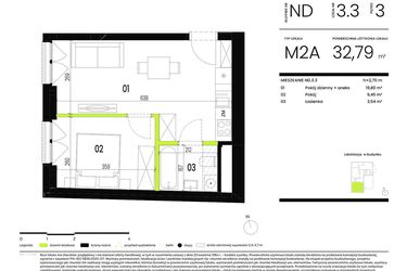 Rzut - Mieszkanie na sprzedaż 1 pokój o powierzchni 32,79 m² - numer ND.3.3 w Ogrody Staromiejskie