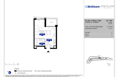 Rzut - Mieszkanie na sprzedaż 1 pokój o powierzchni 31,18 m² - numer A2.109 w Apartamenty Esencja II