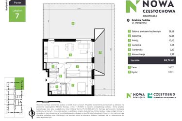 Rzut - Mieszkanie na sprzedaż 3 pokoje o powierzchni 65,74 m² - numer C7 w Nowa Częstochowa Małopolska