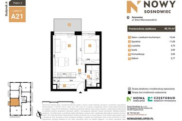 Rzut - Mieszkanie na sprzedaż 2 pokoje o powierzchni 40,16 m² - numer 21 w Nowy Sosnowiec